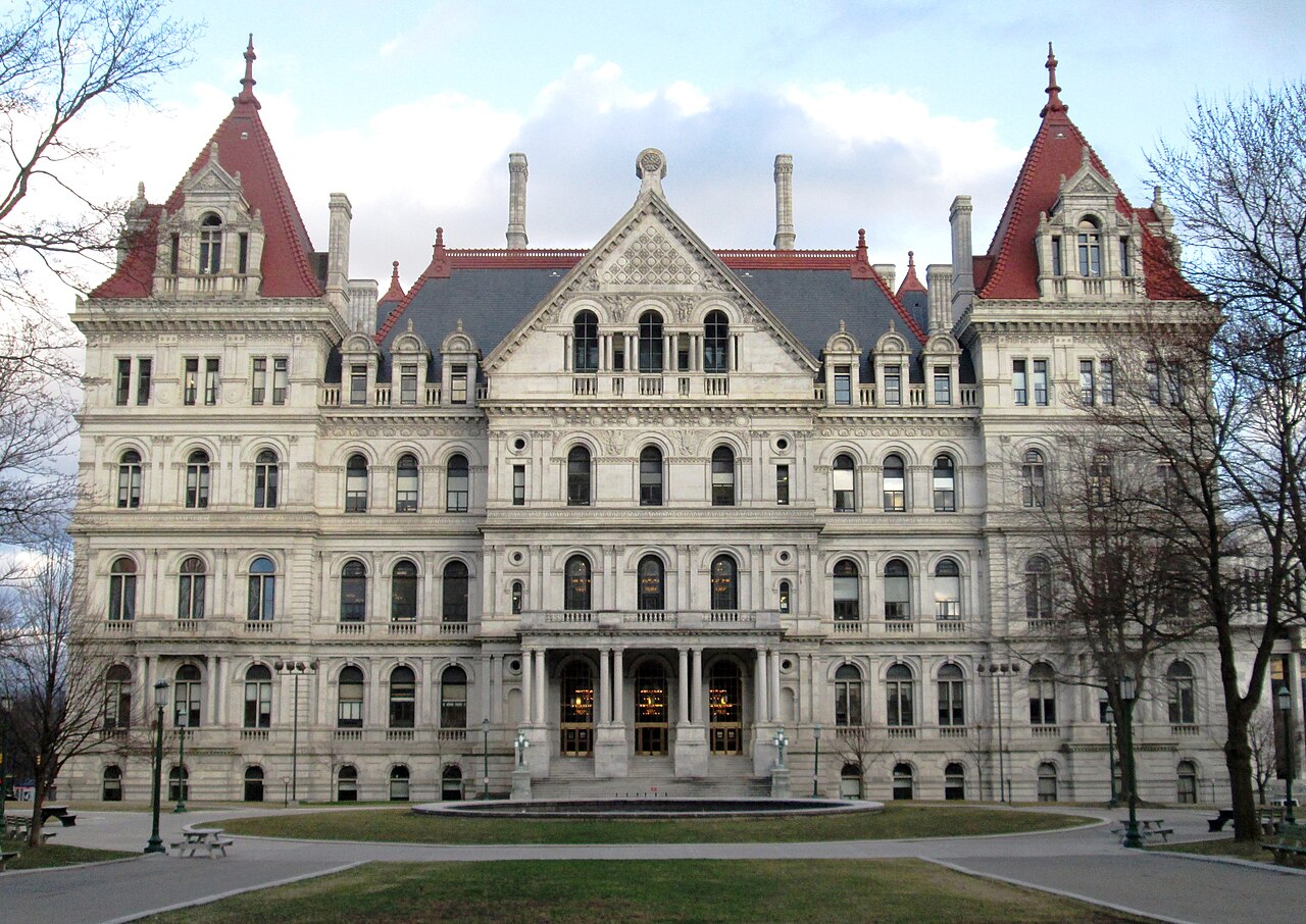 North-west facade of the New York State Capitol in Albany, the seat of the New York State government